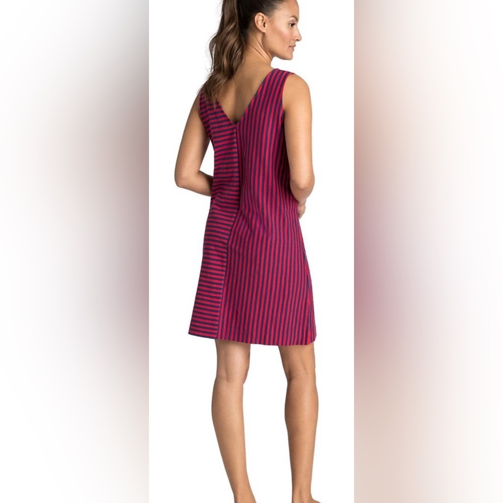 Vineyard Vines Sz Med Red & Navy Stripe One Shoulder Bow Dress 100% Cotton - Picture 3 of 12
